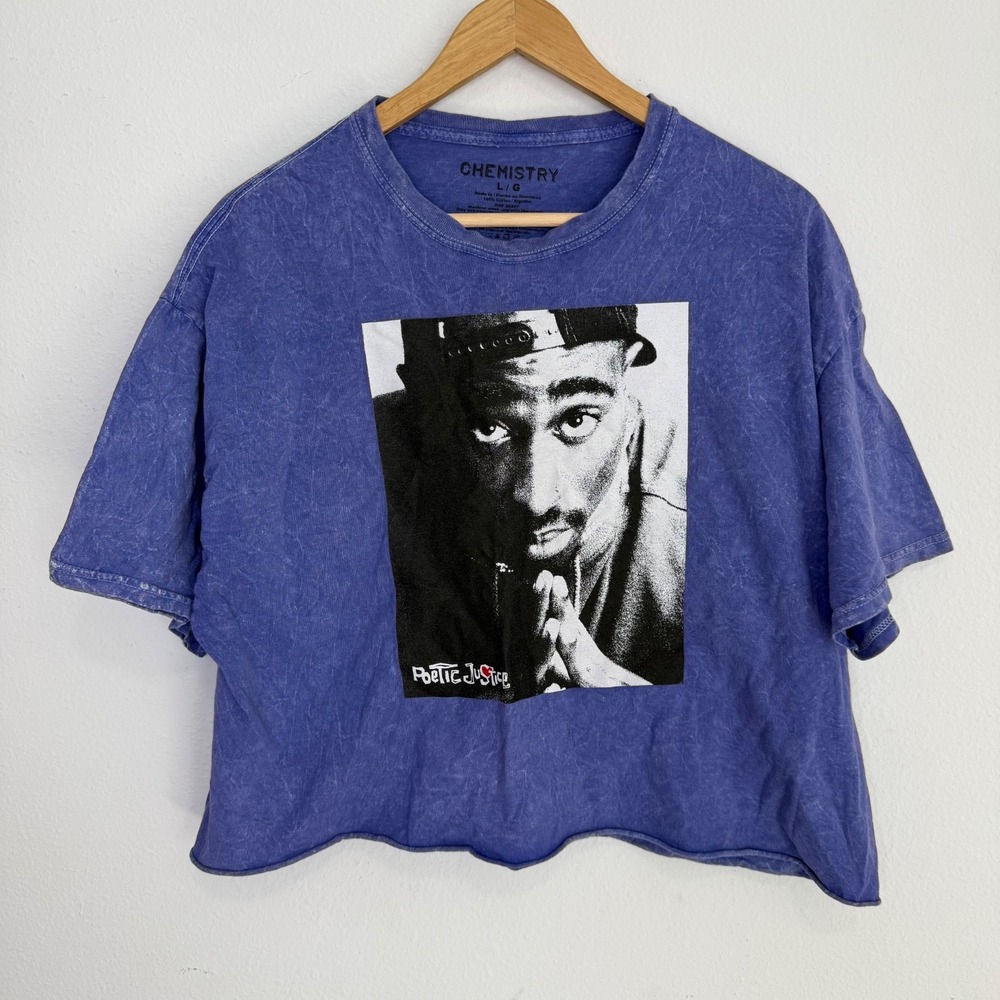 TUPAC Shakur T Shirt Womens L Large Cropped Purple Short Sleeve Poetic Justice